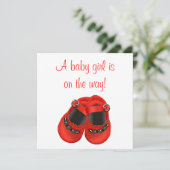 Invitation Chaussures bébé à rosettes rouges Fête bébé fille (Debout devant)