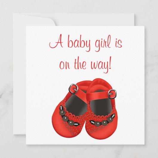 Invitation Chaussures bébé à rosettes rouges Fête bébé fille (Devant)