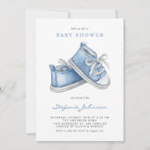 Invitation Chaussures bébé bleu aquarelle Code QR Baby Shower (Devant)