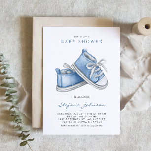 Invitation Chaussures bébé bleu aquarelle Code QR Baby Shower