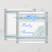 Invitation Chaussures bébé bleu bébé Shower dentelle de perle (Devant / Derrière)