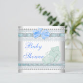 Invitation Chaussures bébé bleu bébé Shower dentelle de perle (Debout devant)