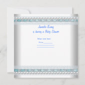 Invitation Chaussures bébé bleu bébé Shower dentelle de perle (Dos)