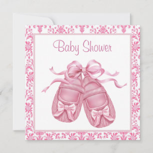 Invitation Chaussures bébé fille en satin damassé rose