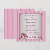 Invitation Chaussures bébé fille rose rayées vintage (Devant / Derrière)