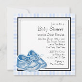 Invitation Chaussures Bébé Gingham Bleu Fête de Naissance Gar (Dos)