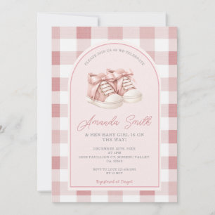 Invitation Chaussures bébé rose Baby Shower Gingham Girl
