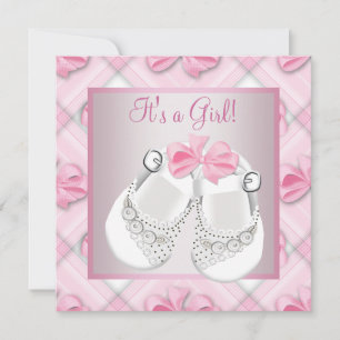 Invitation Chaussures bébé rose blanches Baby Shower Fille Ro