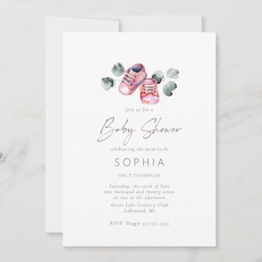 Invitation Chaussures bébé rose délicates Baby Shower (Devant)