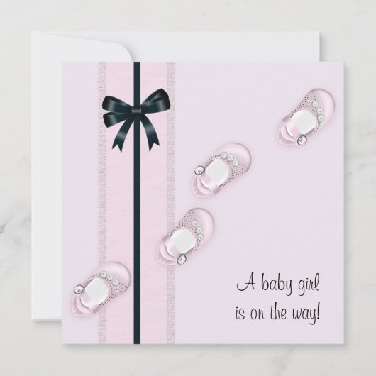 Invitation Chaussures bébé rose Fille Baby Shower (Devant)