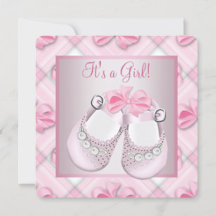 Invitation Chaussures Bébé Rose Fille Baby Shower Rose