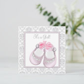 Invitation Chaussures bébé rose gris Fête bébé fille rose gri (Debout devant)