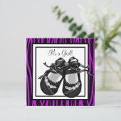 Invitation Chaussures bébé violet Zèbre bébé fille Douche (Debout devant)
