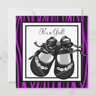 Invitation Chaussures bébé violet Zèbre bébé fille Douche