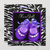 Invitation Chaussures bébé violet Zèbre bébé fille Douche (Devant / Derrière)