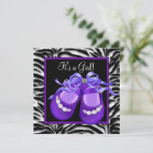 Invitation Chaussures bébé violet Zèbre bébé fille Douche (Debout devant)