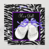 Invitation Chaussures bébé violet Zèbre bébé fille Douche (Devant / Derrière)