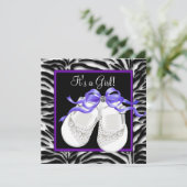 Invitation Chaussures bébé violet Zèbre bébé fille Douche (Debout devant)