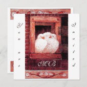 Invitation CHAUSSURES BLANCHES À LA FENÊTRE, monogramme rouge (Devant / Derrière)