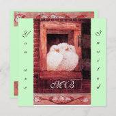 Invitation CHAUSSURES BLANCHES À LA FENÊTRE, vert rouge monog (Devant / Derrière)