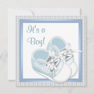 Invitation Chaussures Blanches Bleues Fête de Bébé Garçon Ble