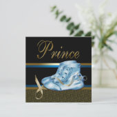 Invitation Chaussures bleues Baby shower Black Gold Prince (Debout devant)
