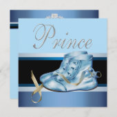 Invitation Chaussures Bleues Baby shower Prince Couronne Bleu (Devant / Derrière)