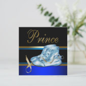 Invitation Chaussures Bleues Baby shower Prince Couronne Or N (Debout devant)