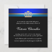 Invitation Chaussures Bleues Baby shower Prince Couronne Or N (Dos)