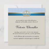 Invitation Chaussures Bleues Baby shower Prince Couronne Or N (Dos)