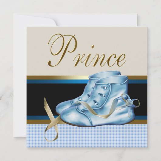 Invitation Chaussures Bleues Baby shower Prince Couronne Or N (Devant)