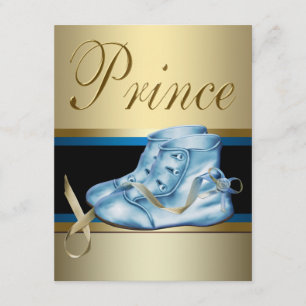 Invitation Chaussures bleues Couronne d'or noir Prince Baby S