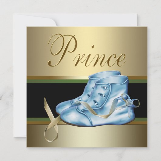 Invitation Chaussures Bleues Couronne Dorée Fête de Naissance (Devant)