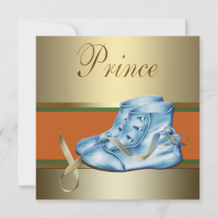Invitation Chaussures Bleues Couronne Dorée Fête de Naissance