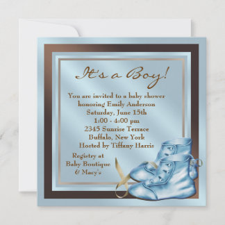 Invitation Chaussures Bleues Marron Bébé Fête de Bébé Garçon