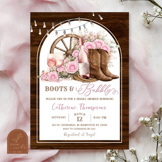 Invitation Chaussures Bois Rustique et Mariage Bubbly