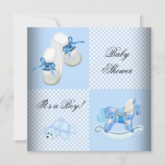 Invitation Chaussures chaussons bébé garçon shower bébé bleu  (Devant)