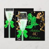 Invitation Chaussures de 40 ans et fabuleuses vert citron or (Devant / Derrière)
