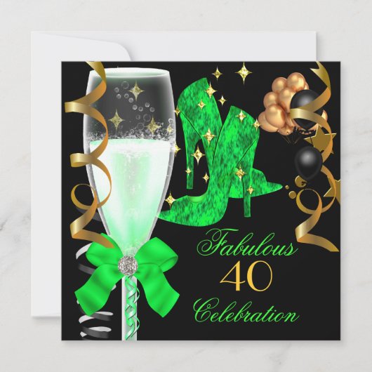 Invitation Chaussures de 40 ans et fabuleuses vert citron or (Devant)