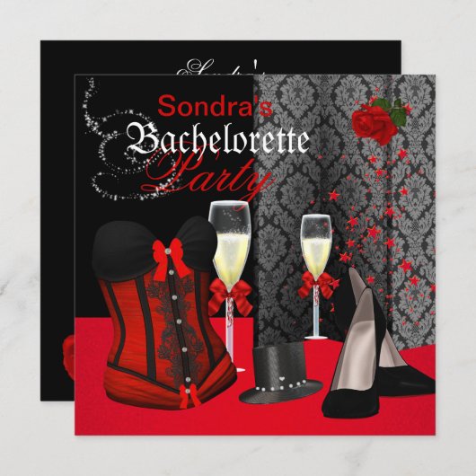 Invitation Chaussures de Bachelorette Red Black Corset (Devant / Derrière)