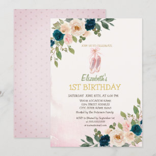 Invitation Chaussures de ballet Fleurs Anniversaire