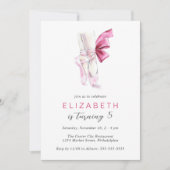 Invitation Chaussures de ballet rose aquarelle fête d'anniver (Devant)