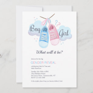 Invitation Chaussures de bébé bleu ou rose Révélation de genr