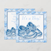 Invitation Chaussures de bébé bleues et blanches pour garçon (Devant / Derrière)