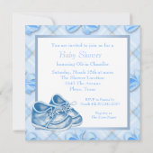 Invitation Chaussures de bébé bleues et blanches pour garçon (Dos)