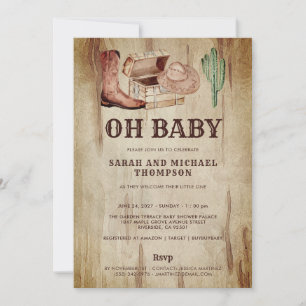Invitation Chaussures de bébé chapeau de cowboy mignon Cactus