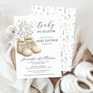 Invitation Chaussures de bébé florales neutres Baby in Bloom