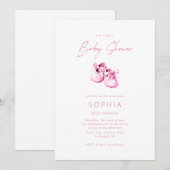 Invitation Chaussures de bébé rose Baby shower délicat (Devant / Derrière)