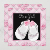 Invitation Chaussures de bébé rose noir rose bébé fille douch (Devant / Derrière)