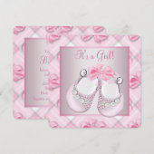 Invitation Chaussures de bébé roses Baby Shower Fille Rose (Devant / Derrière)